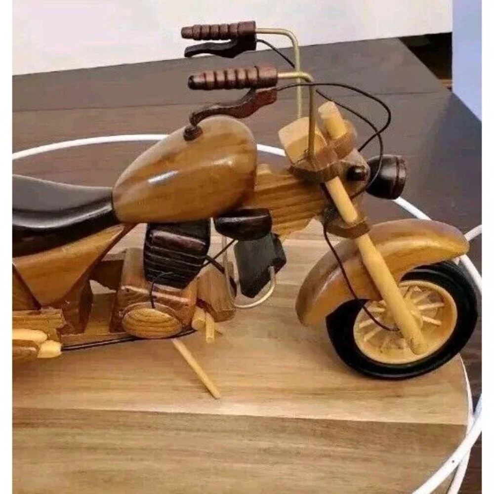 Vintage Bike Motorcycle HARLEY DAVIDSON Wooden Toy Car HOMEMADE Collectors‎ Item